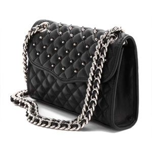 Rebecca Minkoff Black Quilted Crossbody Bag with Silver Chain and Studs